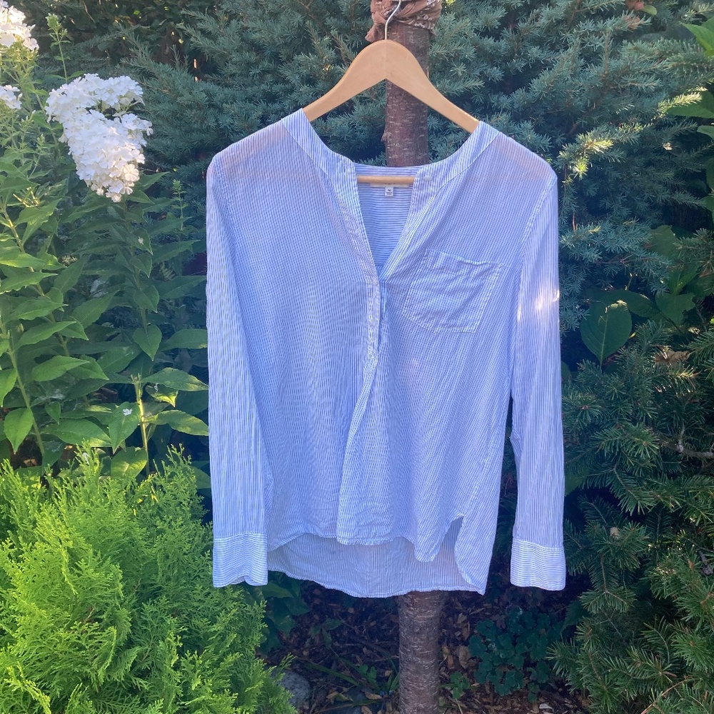 Madewell blue and white pin-striped blouse